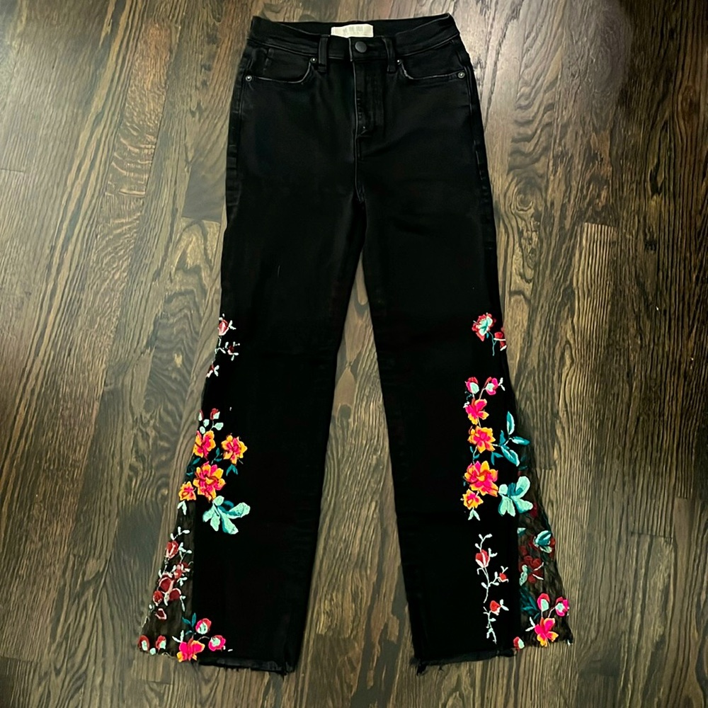Free People We The Free Pants Black with embroidered lace flare